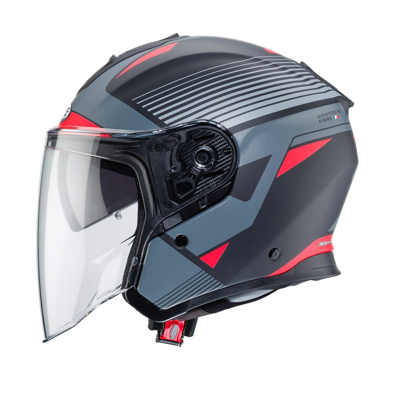 CASCO JET CABERG FLYON RIO FIBRA NERO OPACO ROSSO ANTRACITE
