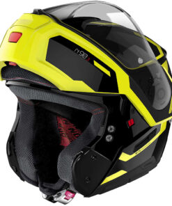 CASCO MODULARE NOLAN N90 DRILLER N-COM GLOSSY BLACK GIALLO FLUO