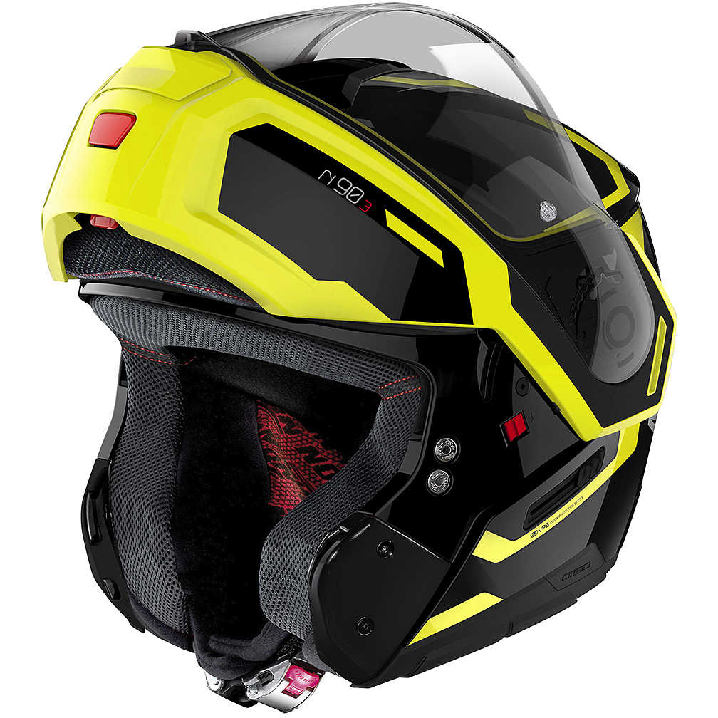 CASCO MODULARE NOLAN N90 DRILLER N-COM GLOSSY BLACK GIALLO FLUO