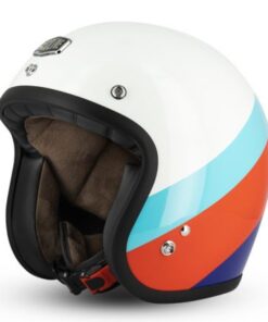CASCO JET TRE BOTTONI GASOLINE CAFE' RACER S250 - BIANCO AZZURRO ROSSO BLU