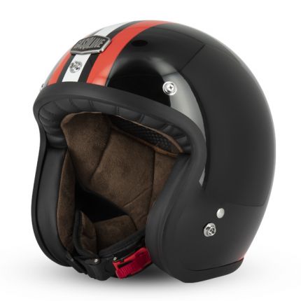 CASCO JET TRE BOTTONI GASOLINE CAFE' RACER S250 NERO ROSSO BIANCO