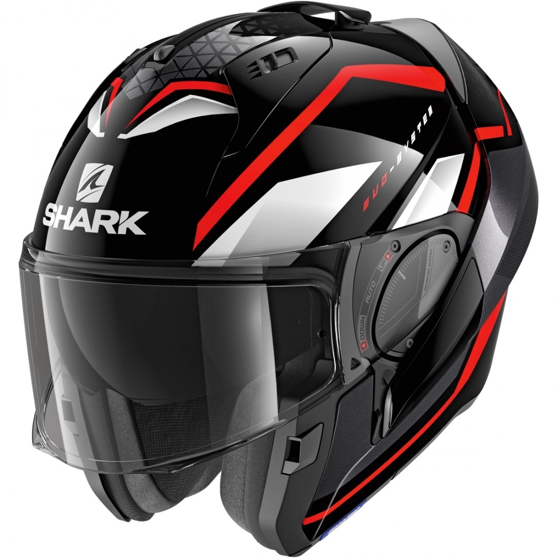 CASCO MODULARE CON MENTONIERA RIBALTABILE SHARK EVO ES YARI – NERO ROSSO  LUCIDO - Non Solo Caschi